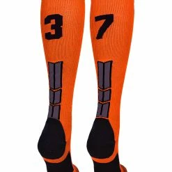 MadSportsStuff Orange And Black Player ID Custom Number Over The Calf Socks For Softball Baseball Football Boys And Girls