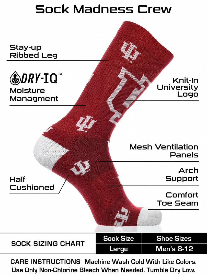 Cheapest ๐ TCK Indiana Hoosiers ๐งฆ Socks Crew Length Sock Mayhem All Schools ๐ 3 TCK Indiana Hoosiers Socks Crew Length Sock Mayhem All Schools
