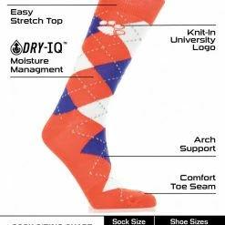 Outlet โ๏ธ TCK Clemson Tigers Argyle ๐ Dress ๐งฆ Socks NCAA Fanwear Crew Length โ 6 TCK Clemson Tigers Argyle Dress Socks NCAA Fanwear Crew Length