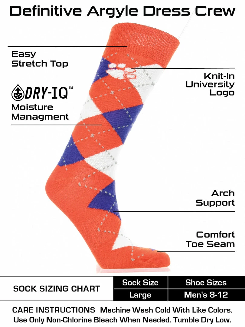 Outlet โ๏ธ TCK Clemson Tigers Argyle ๐ Dress ๐งฆ Socks NCAA Fanwear Crew Length โ 3 TCK Clemson Tigers Argyle Dress Socks NCAA Fanwear Crew Length