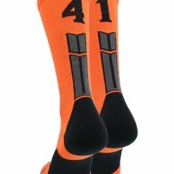 MadSportsStuff Volleyball Socks Orange And Black Player ID Custom Number Crew Socks For Basketball Lacrosse Volleyball Boys And Girls