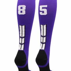 MadSportsStuff Purple Player ID Custom Number Over The Calf Socks For Softball Baseball Football Boys And Girls Softball Socks
