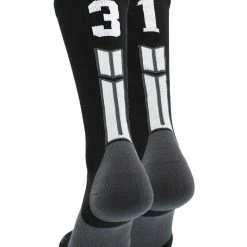 MadSportsStuff Black Player ID Custom Number Crew Socks For Basketball Lacrosse Volleyball Boys And Girls Volleyball Socks