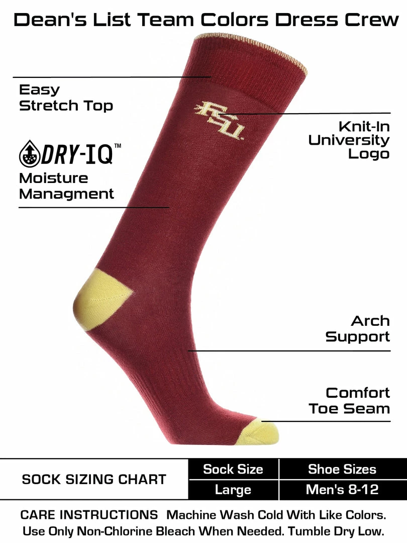 New โ TCK All Schools Florida State Seminoles ๐ Dress ๐งฆ Socks Dean's List Crew Length ๐งฆ Socks ๐ 3 TCK All Schools Florida State Seminoles Dress Socks Dean's List Crew Length Socks