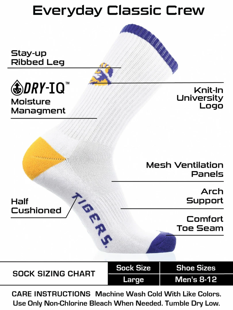 Brand new ✔️ TCK All Schools LSU Tigers 🧦 Socks Basic Crew White 🧦 Socks ⭐ 3 TCK All Schools LSU Tigers Socks Basic Crew White Socks