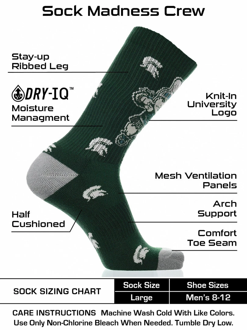 Flash Sale ๐งจ TCK Michigan State Spartans ๐งฆ Socks Crew Length Sock Mayhem ๐ 3 TCK Michigan State Spartans Socks Crew Length Sock Mayhem