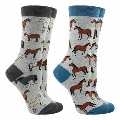 WHD Horse Socks For Women - Horse Lovers Gift - Equestrian Riding Socks - 2-Pack Crazy Socks - Crew