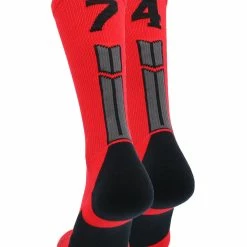 MadSportsStuff Red And Black Player ID Custom Number Crew Socks For Basketball Lacrosse Volleyball Boys And Girls