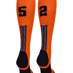 MadSportsStuff Orange And Black Player ID Custom Number Over The Calf Socks For Softball Baseball Football Boys And Girls