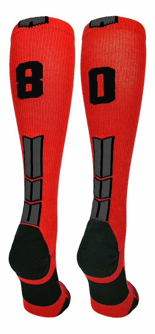New ๐ MadSportsStuff Red And Black Player ID Custom Number Over The Calf ๐งฆ Socks For ๐ฅ Softball โพ Baseball Football Boys And ๐ง Girls โพ Baseball ๐งฆ Socks ๐ 50 MadSportsStuff Red And Black Player ID Custom Number Over The Calf Socks For Softball Baseball Football Boys And Girls Baseball Socks