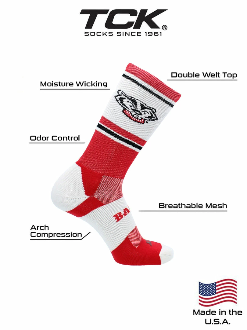 New 🔥 TCK Wisconsin Badgers Jersey Crew 🧦 Socks ⭐ 3 TCK Wisconsin Badgers Jersey Crew Socks