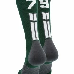MadSportsStuff Dark Green Player ID Custom Number Crew Socks For Basketball Lacrosse Volleyball Boys And Girls Volleyball Socks