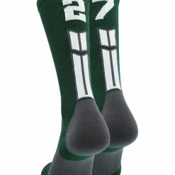 MadSportsStuff Dark Green Player ID Custom Number Crew Socks For Basketball Lacrosse Volleyball Boys And Girls
