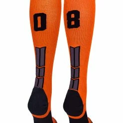 MadSportsStuff Orange And Black Player ID Custom Number Over The Calf Socks For Softball Baseball Football Boys And Girls