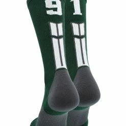 MadSportsStuff Dark Green Player ID Custom Number Crew Socks For Basketball Lacrosse Volleyball Boys And Girls Volleyball Socks