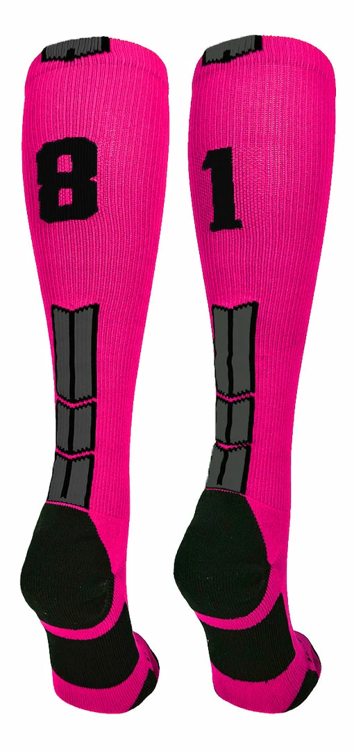 Discount ๐ฅ MadSportsStuff Neon Pink And Black Player ID Custom Number Over The Calf ๐งฆ Socks For ๐ฅ Softball โพ Baseball Football Boys And ๐ง Girls โพ Baseball ๐งฆ Socks ๐ 49 MadSportsStuff Neon Pink And Black Player ID Custom Number Over The Calf Socks For Softball Baseball Football Boys And Girls Baseball Socks