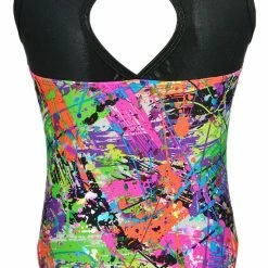 MadSportsStuff Keyhole Style Paint Splatter Foil Girls Gymnastics Leotard Leotards