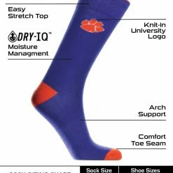 TCK All Schools Clemson Tigers Dress Socks Dean's List Crew Length Socks
