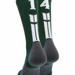 MadSportsStuff Dark Green Player ID Custom Number Crew Socks For Basketball Lacrosse Volleyball Boys And Girls Volleyball Socks