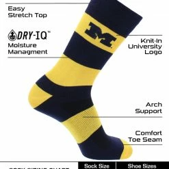 TCK Michigan Wolverines Socks Game Day Striped Crew Socks