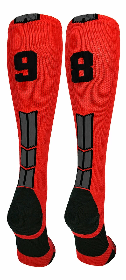 Budget ๐ฏ MadSportsStuff Red And Black Player ID Custom Number Over The Calf ๐งฆ Socks For ๐ฅ Softball โพ Baseball Football Boys And ๐ง Girls โพ Baseball ๐งฆ Socks ๐ 93 MadSportsStuff Red And Black Player ID Custom Number Over The Calf Socks For Softball Baseball Football Boys And Girls Baseball Socks