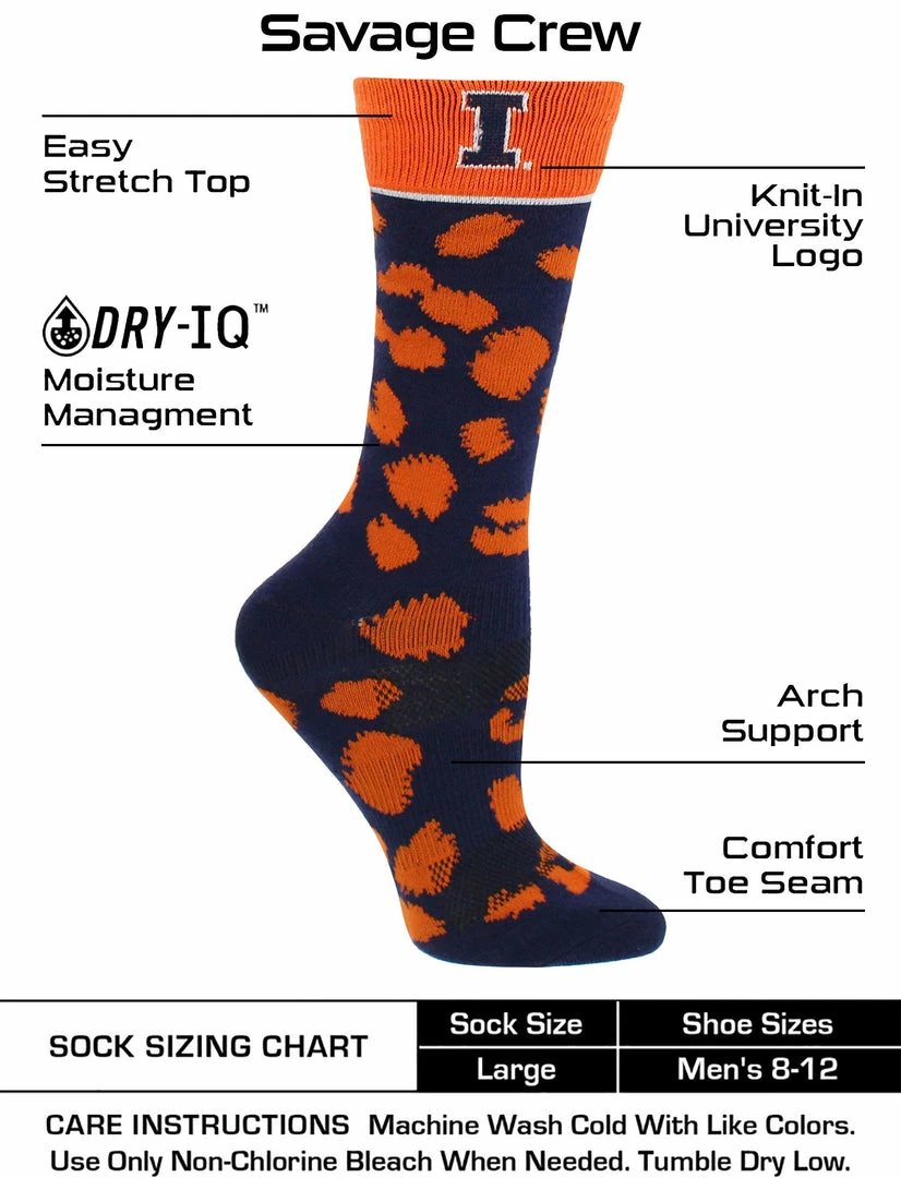 New ๐ TCK All Schools Illinois Fighting Illini ๐งฆ Socks ๐ฉ Womens Savage Crew ๐งฆ Socks ๐ฏ 3 TCK All Schools Illinois Fighting Illini Socks Womens Savage Crew Socks