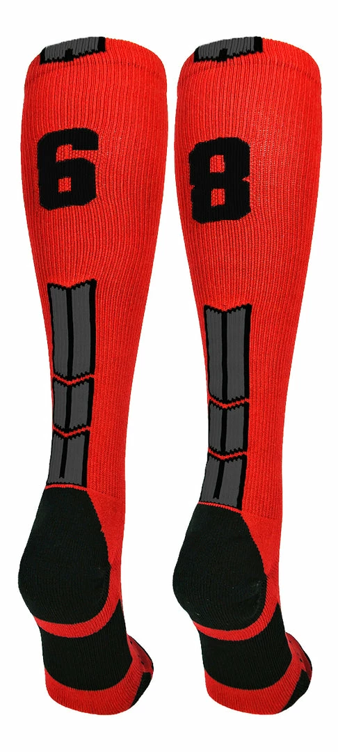 New ๐ MadSportsStuff Red And Black Player ID Custom Number Over The Calf ๐งฆ Socks For ๐ฅ Softball โพ Baseball Football Boys And ๐ง Girls โพ Baseball ๐งฆ Socks ๐ 12 MadSportsStuff Red And Black Player ID Custom Number Over The Calf Socks For Softball Baseball Football Boys And Girls Baseball Socks