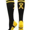 MadSportsStuff Gold Ribbon Childhood Cancer Awareness Socks In Over The Calf Length Baseball Socks