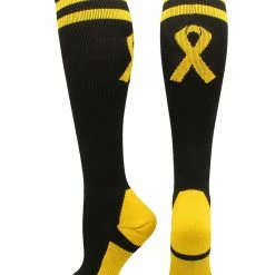 MadSportsStuff Gold Ribbon Childhood Cancer Awareness Socks In Over The Calf Length Baseball Socks