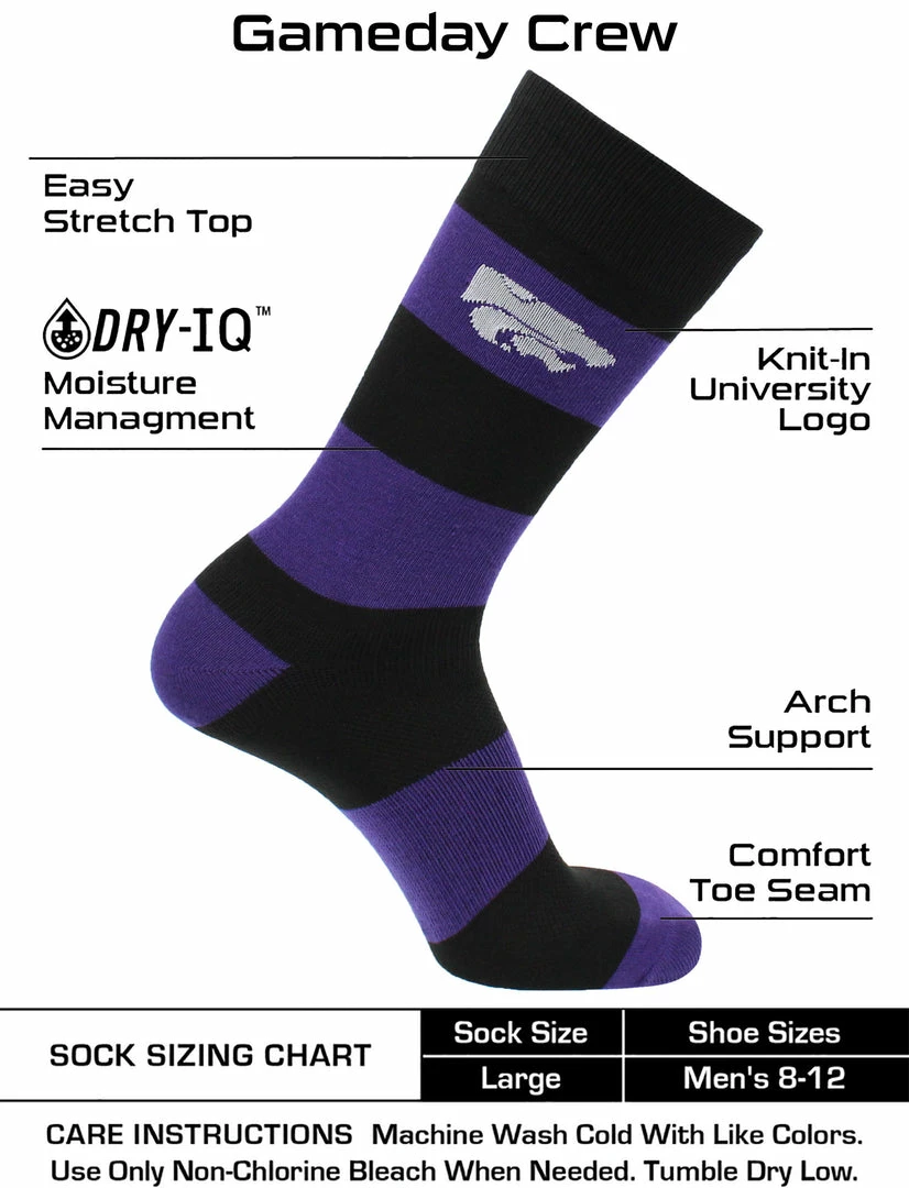 Best Sale 🥰 TCK Kansas State Wildcats 🧦 Socks Game Day Striped Crew 🧦 Socks All Schools 🤩 3 TCK Kansas State Wildcats Socks Game Day Striped Crew Socks All Schools