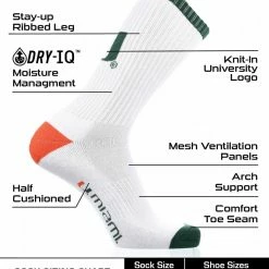 Hot Sale ๐ TCK Miami Hurricanes ๐งฆ Socks Basic Crew White ๐งฆ Socks โญ 6 TCK Miami Hurricanes Socks Basic Crew White Socks