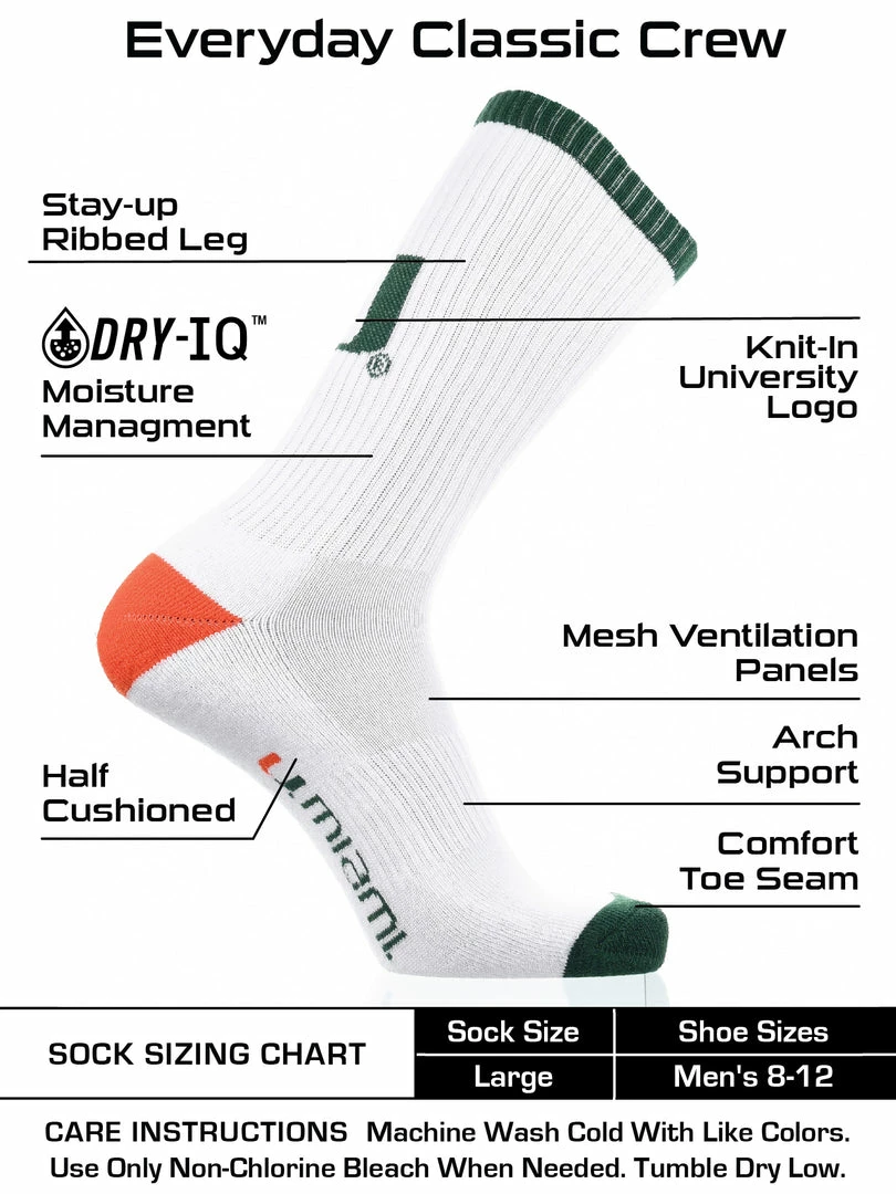 Hot Sale ๐ TCK Miami Hurricanes ๐งฆ Socks Basic Crew White ๐งฆ Socks โญ 3 TCK Miami Hurricanes Socks Basic Crew White Socks