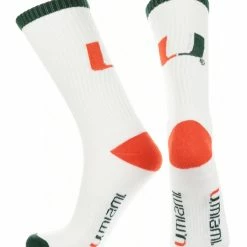 TCK Miami Hurricanes Socks Basic Crew White Socks