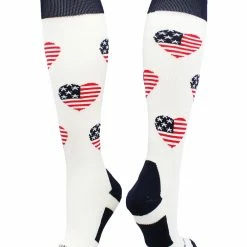 MadSportsStuff Love USA American Flag Heart Socks Over The Calf
