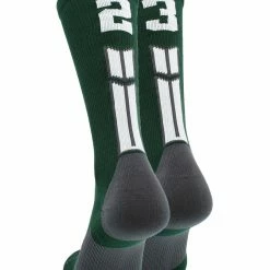 MadSportsStuff Dark Green Player ID Custom Number Crew Socks For Basketball Lacrosse Volleyball Boys And Girls Volleyball Socks