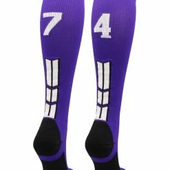 MadSportsStuff Purple Player ID Custom Number Over The Calf Socks For Softball Baseball Football Boys And Girls Softball Socks