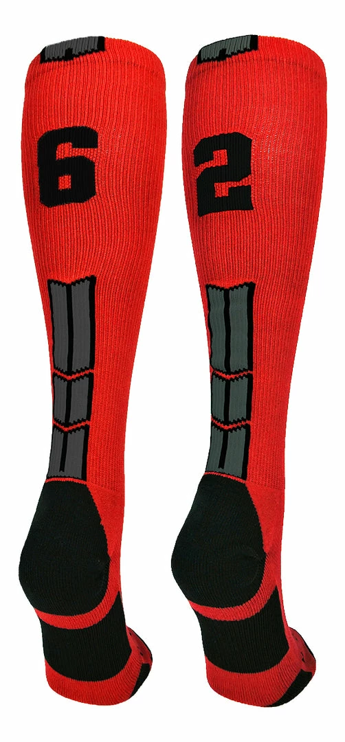 Budget ๐ฏ MadSportsStuff Red And Black Player ID Custom Number Over The Calf ๐งฆ Socks For ๐ฅ Softball โพ Baseball Football Boys And ๐ง Girls โพ Baseball ๐งฆ Socks ๐ 18 MadSportsStuff Red And Black Player ID Custom Number Over The Calf Socks For Softball Baseball Football Boys And Girls Baseball Socks