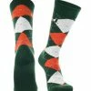 TCK Miami Hurricanes Argyle Dress Socks NCAA Fanwear Crew Length All Schools
