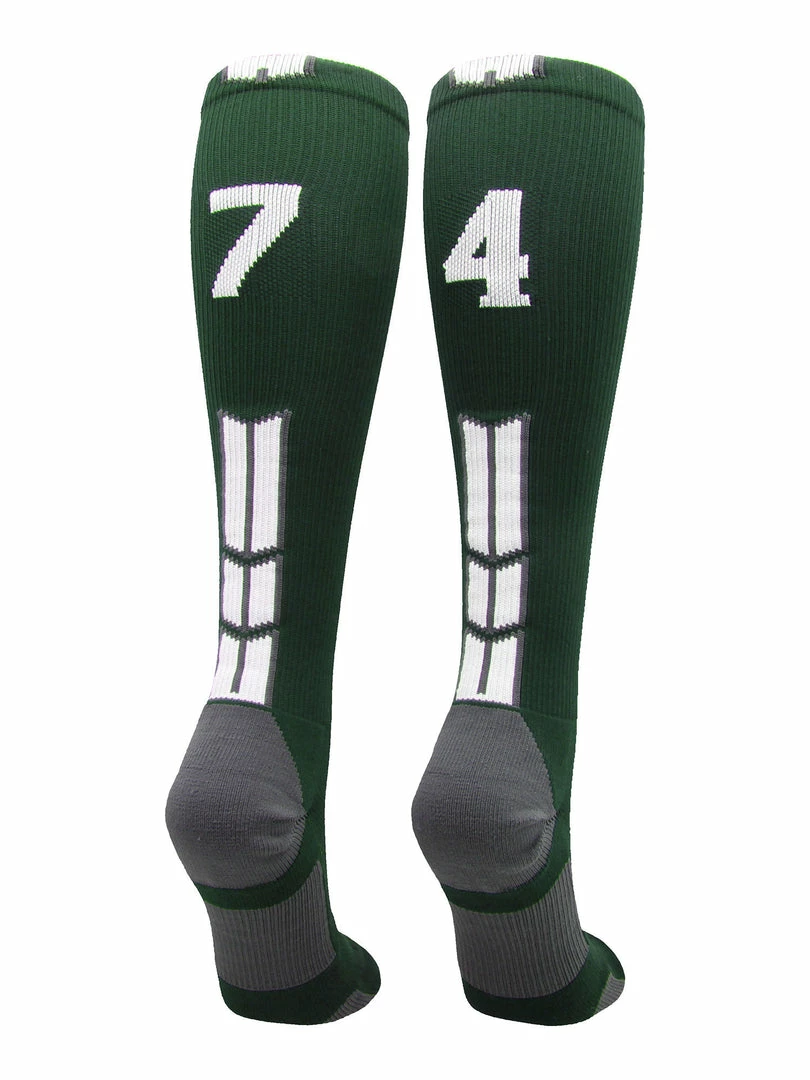Hot Sale โ๏ธ MadSportsStuff Dark Green Player ID Custom Number Over The Calf ๐งฆ Socks For ๐ฅ Softball โพ Baseball Football Boys And ๐ง Girls ๐ 31 MadSportsStuff Dark Green Player ID Custom Number Over The Calf Socks For Softball Baseball Football Boys And Girls