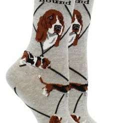WHD Crazy Socks - Crew Basset Hound Socks For Women Gift For Dog Lovers