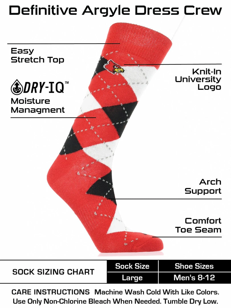 Wholesale ๐ TCK Louisville Cardinals Argyle ๐ Dress ๐งฆ Socks NCAA Fanwear Crew Length All Schools ๐ 3 TCK Louisville Cardinals Argyle Dress Socks NCAA Fanwear Crew Length All Schools