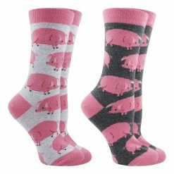 WHD Crazy Socks - Crew Pig Socks For Women - Pig Lovers Gift - 2-Pack