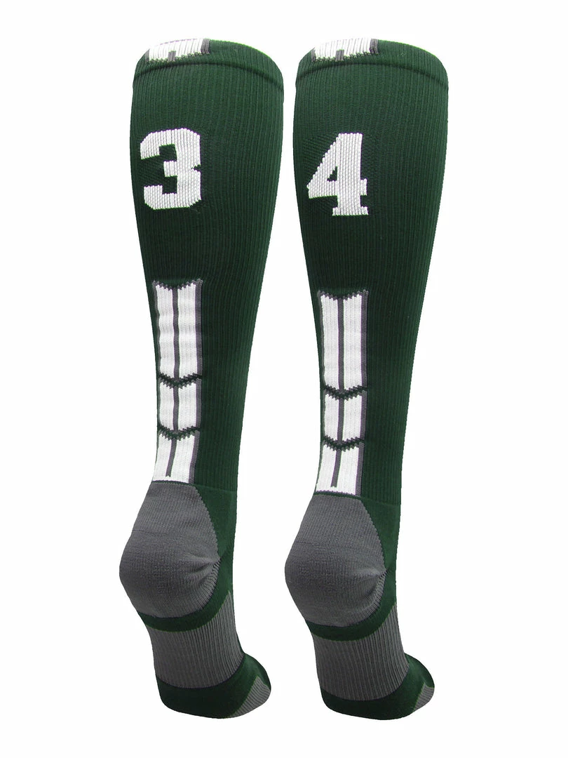 Hot Sale โ๏ธ MadSportsStuff Dark Green Player ID Custom Number Over The Calf ๐งฆ Socks For ๐ฅ Softball โพ Baseball Football Boys And ๐ง Girls ๐ 96 MadSportsStuff Dark Green Player ID Custom Number Over The Calf Socks For Softball Baseball Football Boys And Girls