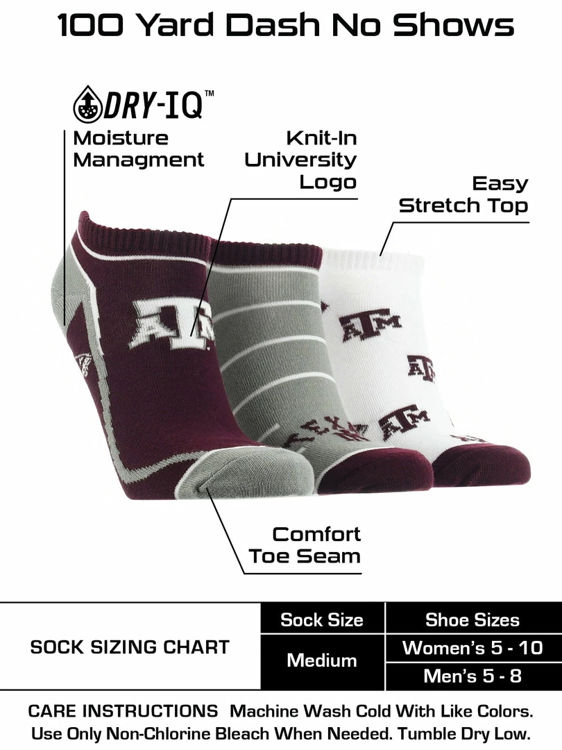 New ๐คฉ TCK Texas A&M Aggies No Show ๐งฆ Socks Full Field 3 Pack ๐ 3 TCK Texas A&M Aggies No Show Socks Full Field 3 Pack