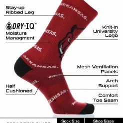 Flash Sale ๐ TCK Arkansas Razorbacks ๐งฆ Socks Crew Length Sock Mayhem All Schools โ๏ธ 6 TCK Arkansas Razorbacks Socks Crew Length Sock Mayhem All Schools