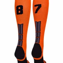 MadSportsStuff Orange And Black Player ID Custom Number Over The Calf Socks For Softball Baseball Football Boys And Girls