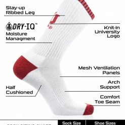 TCK All Schools Indiana Hoosiers Socks Basic Crew White Socks
