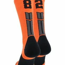 MadSportsStuff Volleyball Socks Orange And Black Player ID Custom Number Crew Socks For Basketball Lacrosse Volleyball Boys And Girls