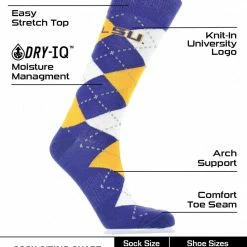 Wholesale ๐ฅฐ TCK LSU Tigers Argyle ๐ Dress ๐งฆ Socks NCAA Fanwear Crew Length All Schools ๐ 6 TCK LSU Tigers Argyle Dress Socks NCAA Fanwear Crew Length All Schools