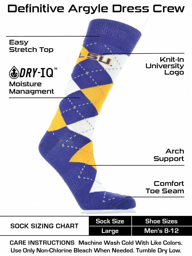 Wholesale ๐ฅฐ TCK LSU Tigers Argyle ๐ Dress ๐งฆ Socks NCAA Fanwear Crew Length All Schools ๐ 3 TCK LSU Tigers Argyle Dress Socks NCAA Fanwear Crew Length All Schools